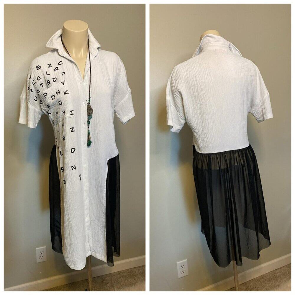 R'e Design Letter Print Loose Shirt Dress - Picture 2 of 10